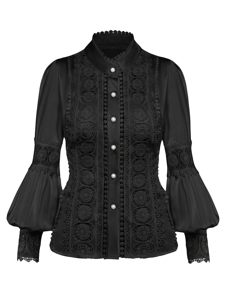 50er Bluse mit Spitze und Ballonärmeln
