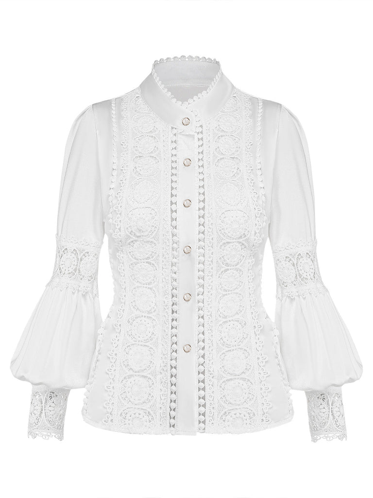 50er Bluse mit Spitze und Ballonärmeln