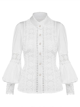 50er Bluse mit Spitze und Ballonärmeln
