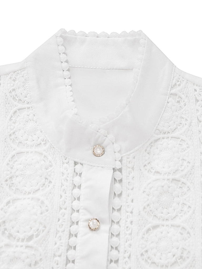 50er Bluse mit Spitze und Ballonärmeln
