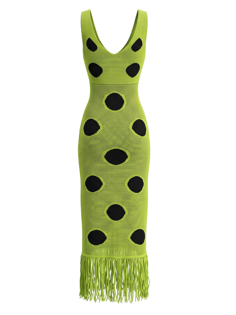 80er Kleid mit Polka-Dots und Lochstrick