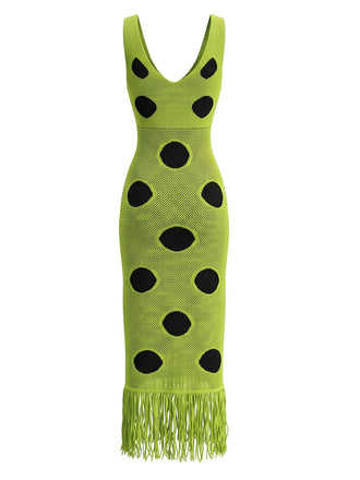 80er Kleid mit Polka-Dots und Lochstrick