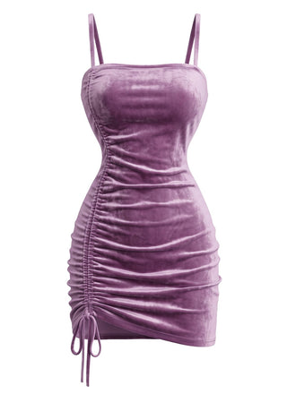 Violettes 60er Samt-Bodycon-Kleid mit Raffung