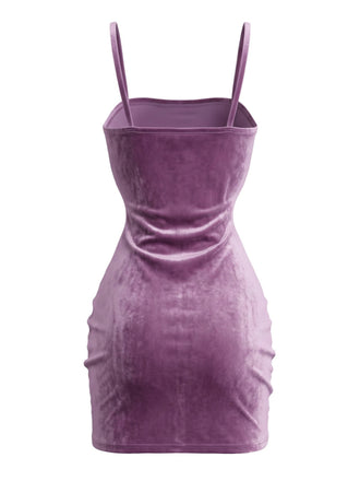 Violettes 60er Samt-Bodycon-Kleid mit Raffung