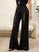 Schwarze 50er Schlaghose mit floraler Spitze und hoher Taille