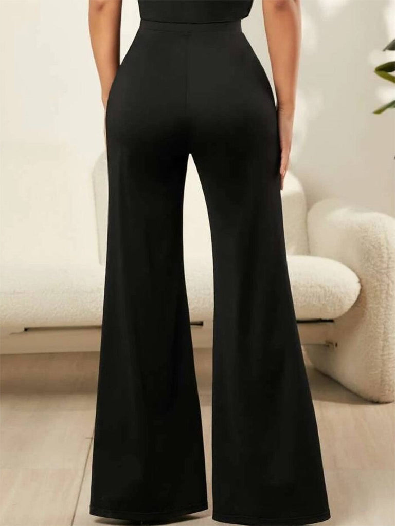 Schwarze 50er Schlaghose mit floraler Spitze und hoher Taille