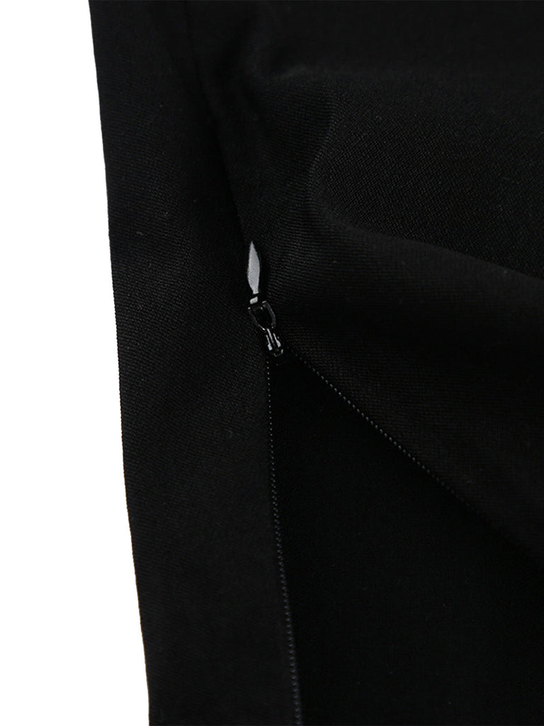 Schwarze 50er Schlaghose mit floraler Spitze und hoher Taille