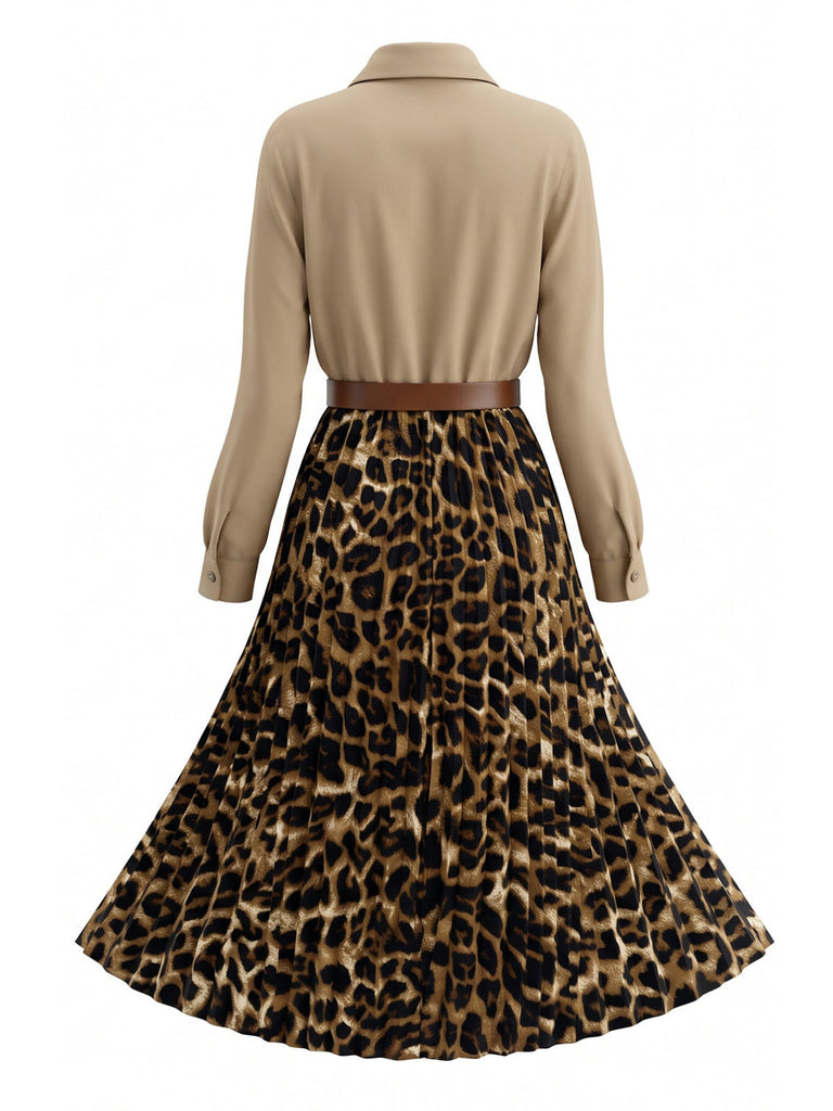 50er Shirtkleid mit Leoparden-Print und Plisseefalten