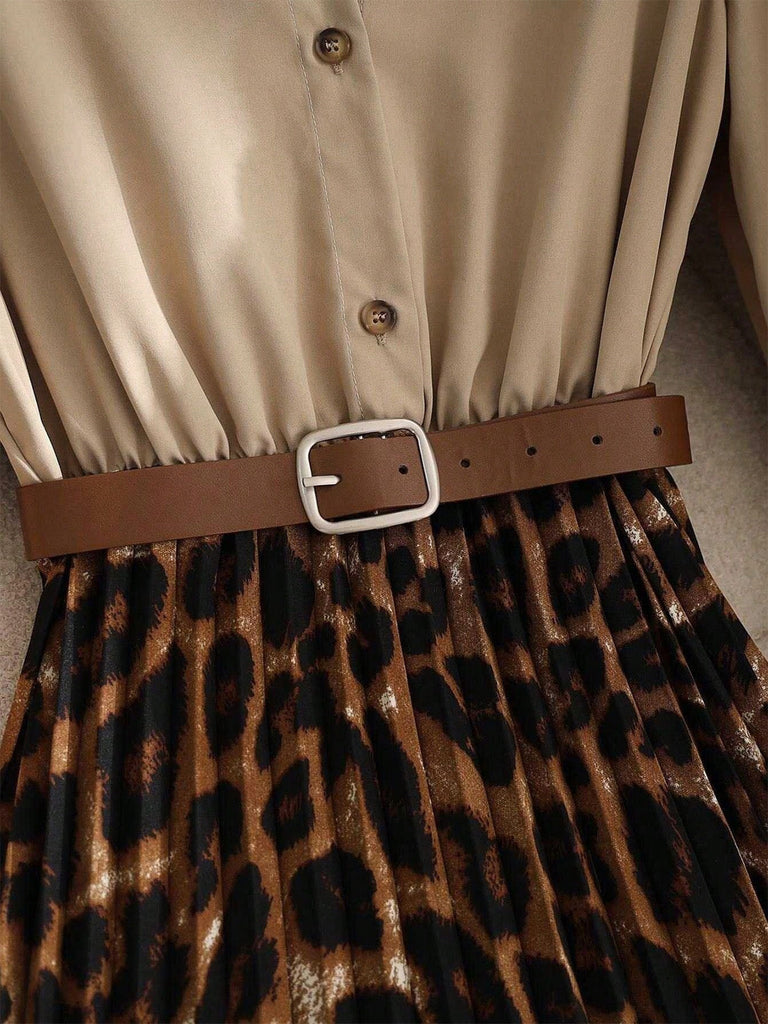 50er Shirtkleid mit Leoparden-Print und Plisseefalten
