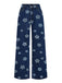 Blaues 70er Jeans-Weste & Hose Set mit Gänseblümchenstickerei