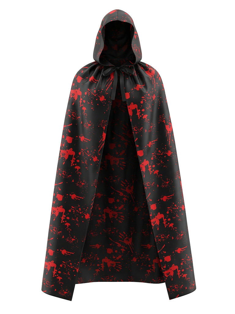 70er Halloween Umhang mit Kapuze und Blut-Handprint