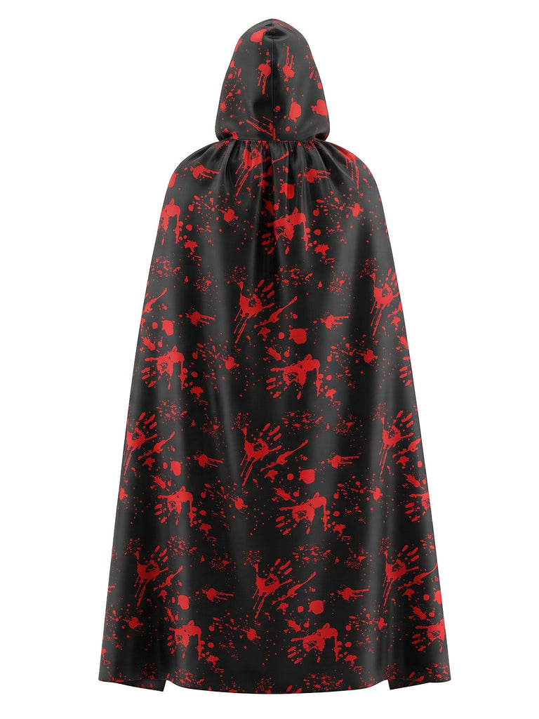 70er Halloween Umhang mit Kapuze und Blut-Handprint