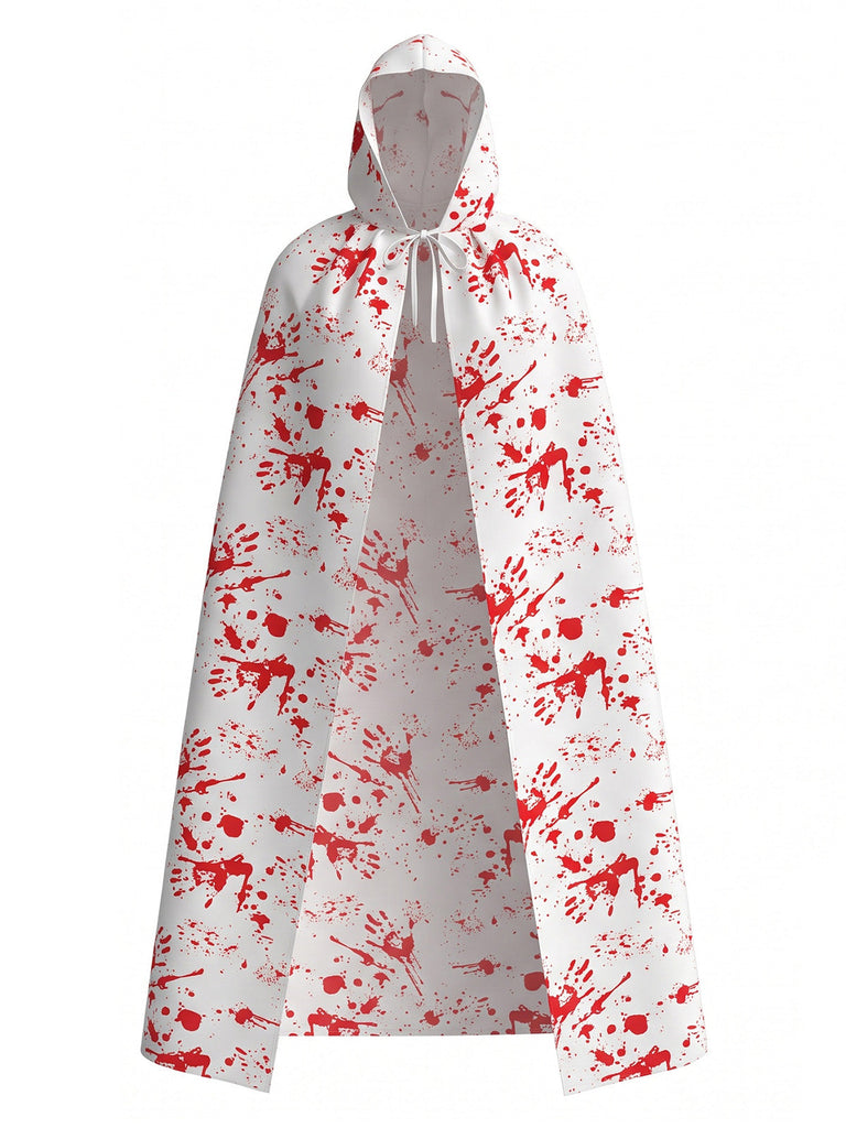 70er Halloween Umhang mit Kapuze und Blut-Handprint