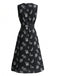 Tiefblaues 50er Kleid mit Blatt-Print und Gürtel