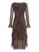 Leoparden-Print 80er Kleid mit Langarm und Rüschen