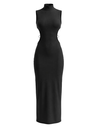Schwarzes 80er Bodycon-Kleid mit Schmetterling und Rückenausschnitt