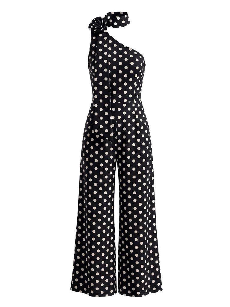 50er Jumpsuit mit Polka-Dots und asymmetrischem Neckholder