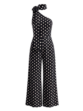 50er Jumpsuit mit Polka-Dots und asymmetrischem Neckholder