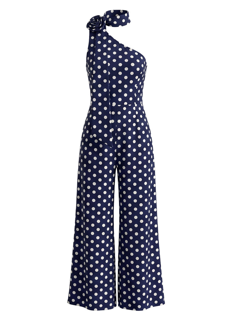 50er Jumpsuit mit Polka-Dots und asymmetrischem Neckholder