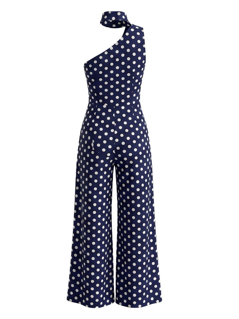 50er Jumpsuit mit Polka-Dots und asymmetrischem Neckholder