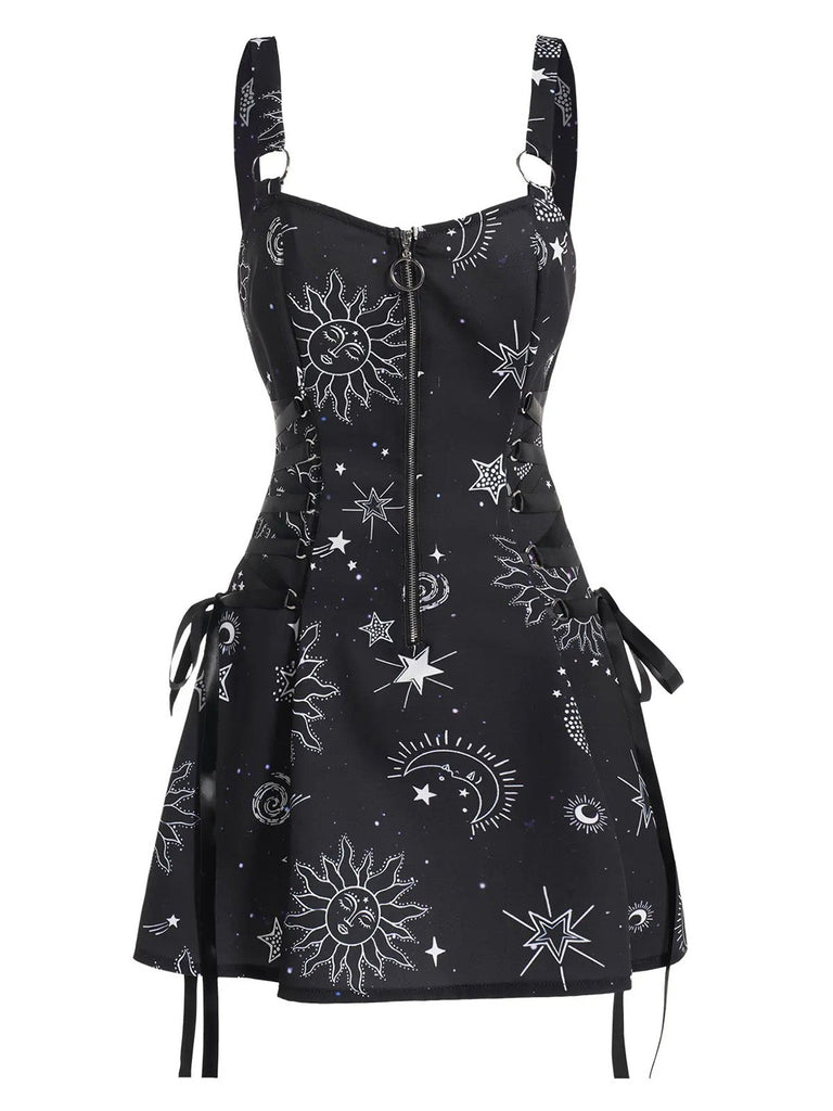 60er Halloween A-Linien-Kleid mit Sternen und Mond