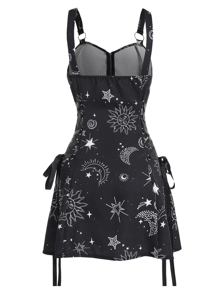 60er Halloween A-Linien-Kleid mit Sternen und Mond