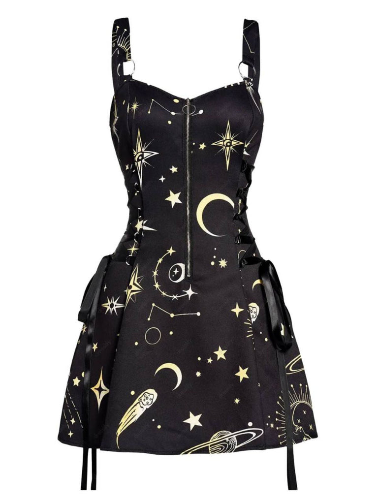 60er Halloween A-Linien-Kleid mit Sternen und Mond