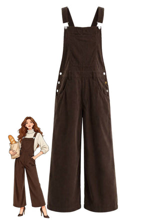 50er Cord-Latzhose mit Taschen und weitem Bein