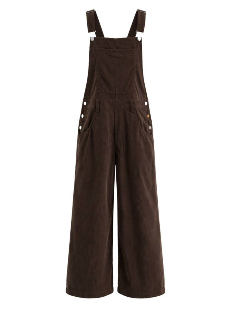 50er Cord-Latzhose mit Taschen und weitem Bein