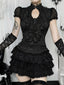 60er Gothic Spitzenbluse mit Puffärmeln, Rüschen und Keyhole-Ausschnitt