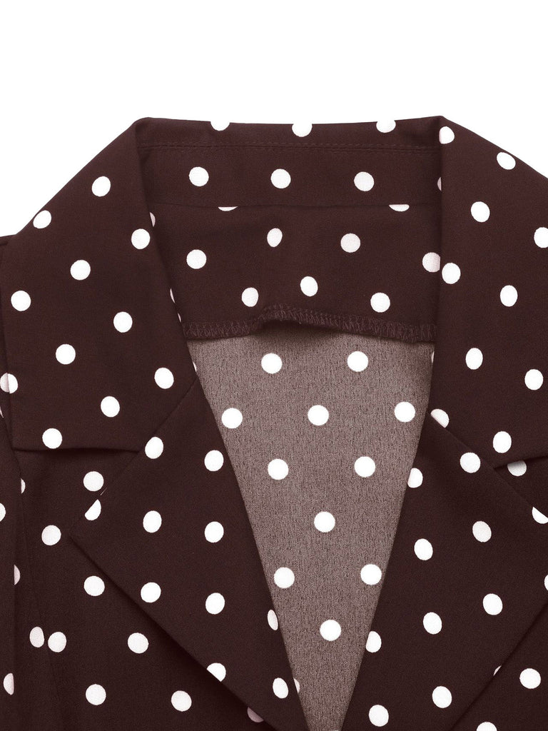 Braunes 60er Polka-Dot Kleid mit Reverskragen und Gürtel