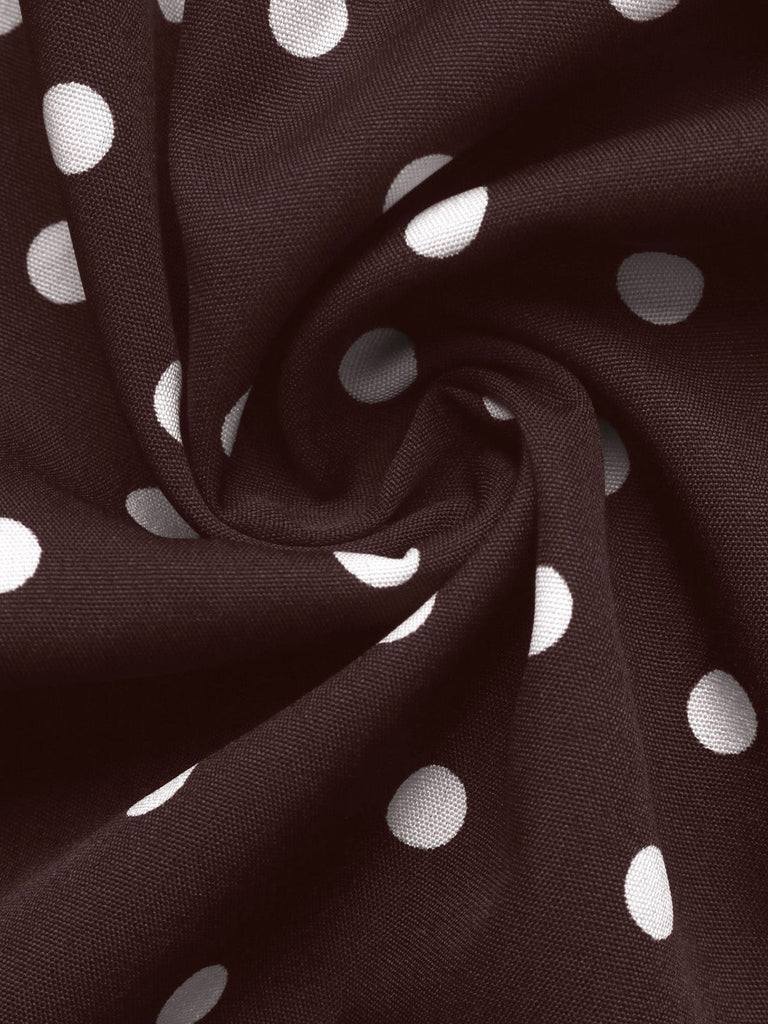 Braunes 60er Polka-Dot Kleid mit Reverskragen und Gürtel