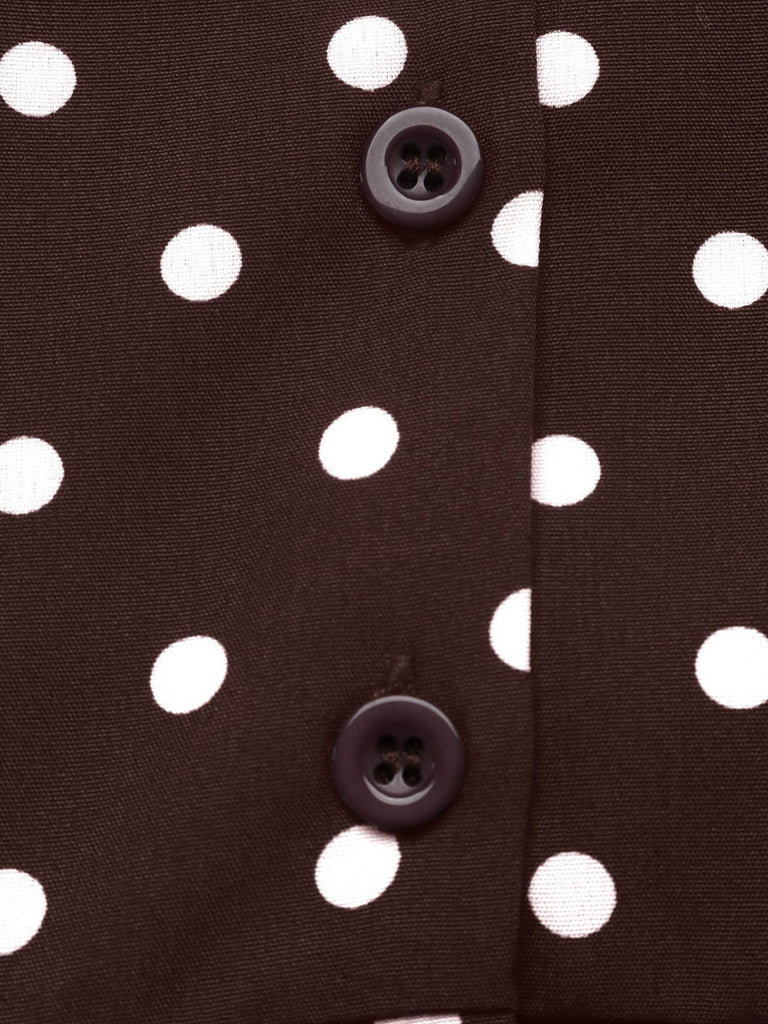 Braunes 60er Polka-Dot Kleid mit Reverskragen und Gürtel