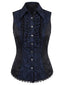 Dunkelblaue 60er Gothic-Bluse mit Jacquard und Spitze