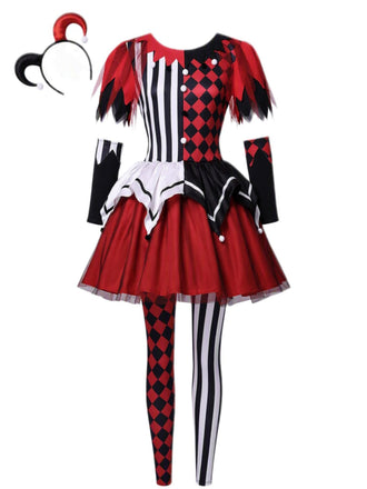 40er Halloween Clown-Kostümkleid-Set mit Streifen und Karo