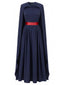 Marineblaues 70er Königin-Kostüm-Plisseekleid mit Cape