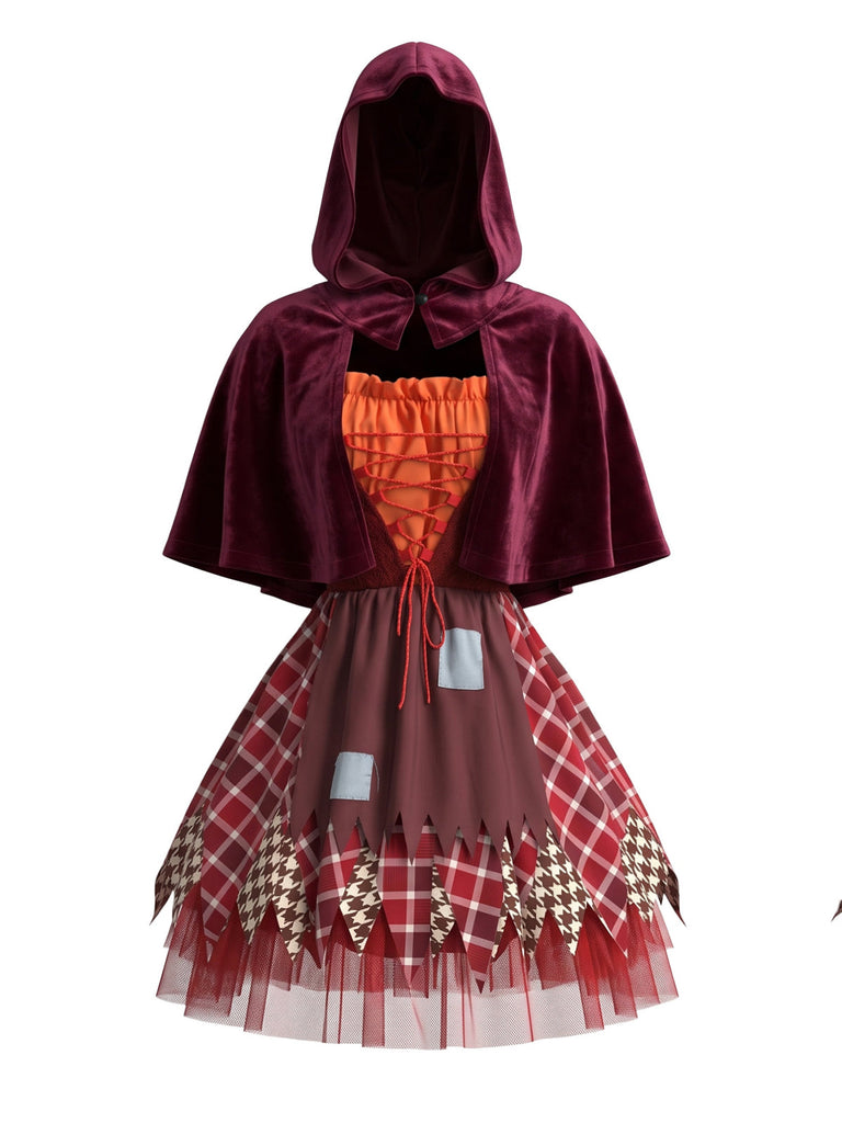 70er Rotkäppchen-Halloween-Kleid mit Kapuzen-Cape