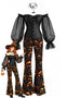 70er Gothic-Korsett & Kürbishose Set mit schulterfreiem Schnitt