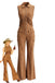 Hellbrauner 70er ärmelloser Jumpsuit mit Fransen und Wildleder
