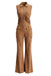 Hellbrauner 70er ärmelloser Jumpsuit mit Fransen und Wildleder