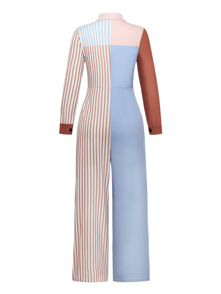 80er Jumpsuit mit Farbblock und Streifen