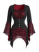 70er Gothic Top mit Totenkopfspitze und Trompetenärmeln