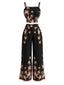 Schwarzes 70er Set aus Trägertop und weiter Hose mit Palmen-Print