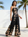 Schwarzes 70er Set aus Trägertop und weiter Hose mit Palmen-Print