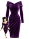 Lila 60er schulterfreies Samt-Bodyconkleid