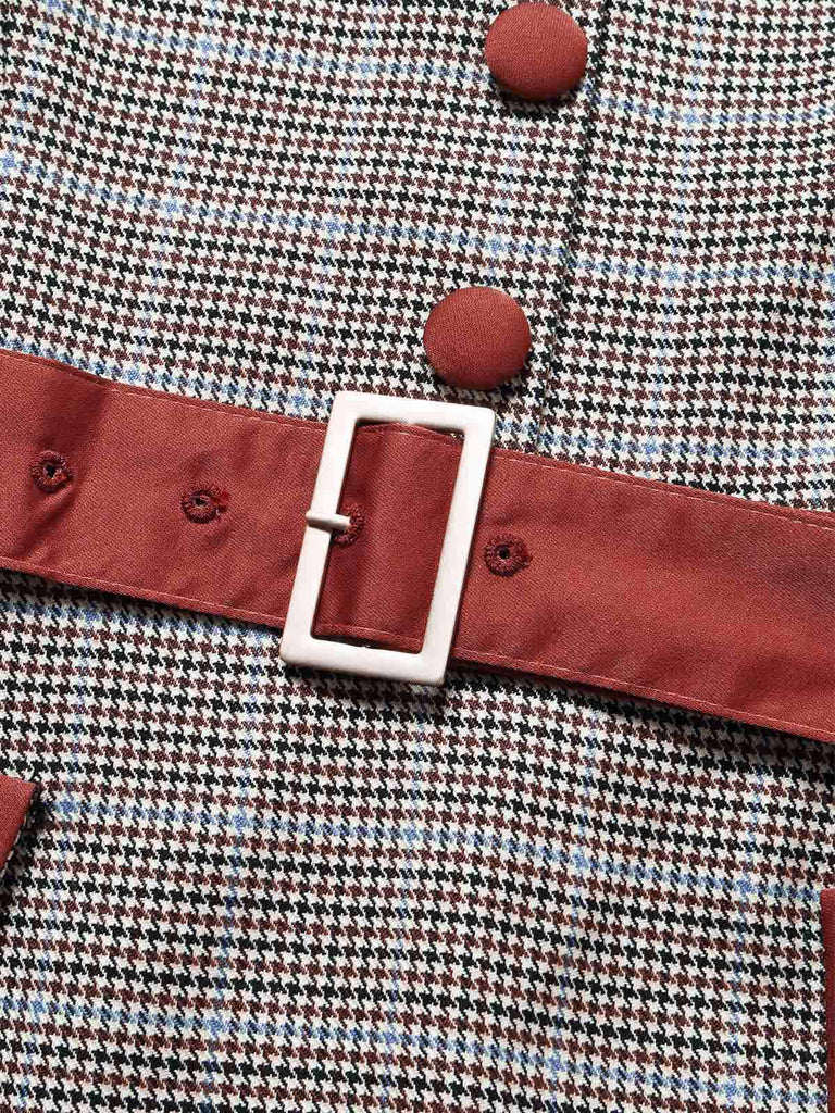 60er Bleistiftkleid mit Kontrastpaspeln und Hahnentritt