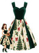 [Vorverkauf] Grünes 50er Kleid mit Samteinsatz und Tannenbaum-Print