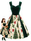 [Vorverkauf] Grünes 50er Kleid mit Samteinsatz und Tannenbaum-Print