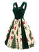 Grünes 50er Kleid mit Samteinsatz und Tannenbaum-Print