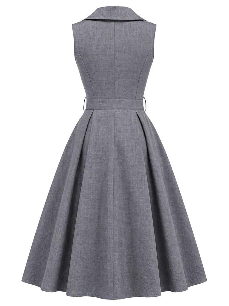 50er ärmelloses Midikleid mit Gürtel und Brosche